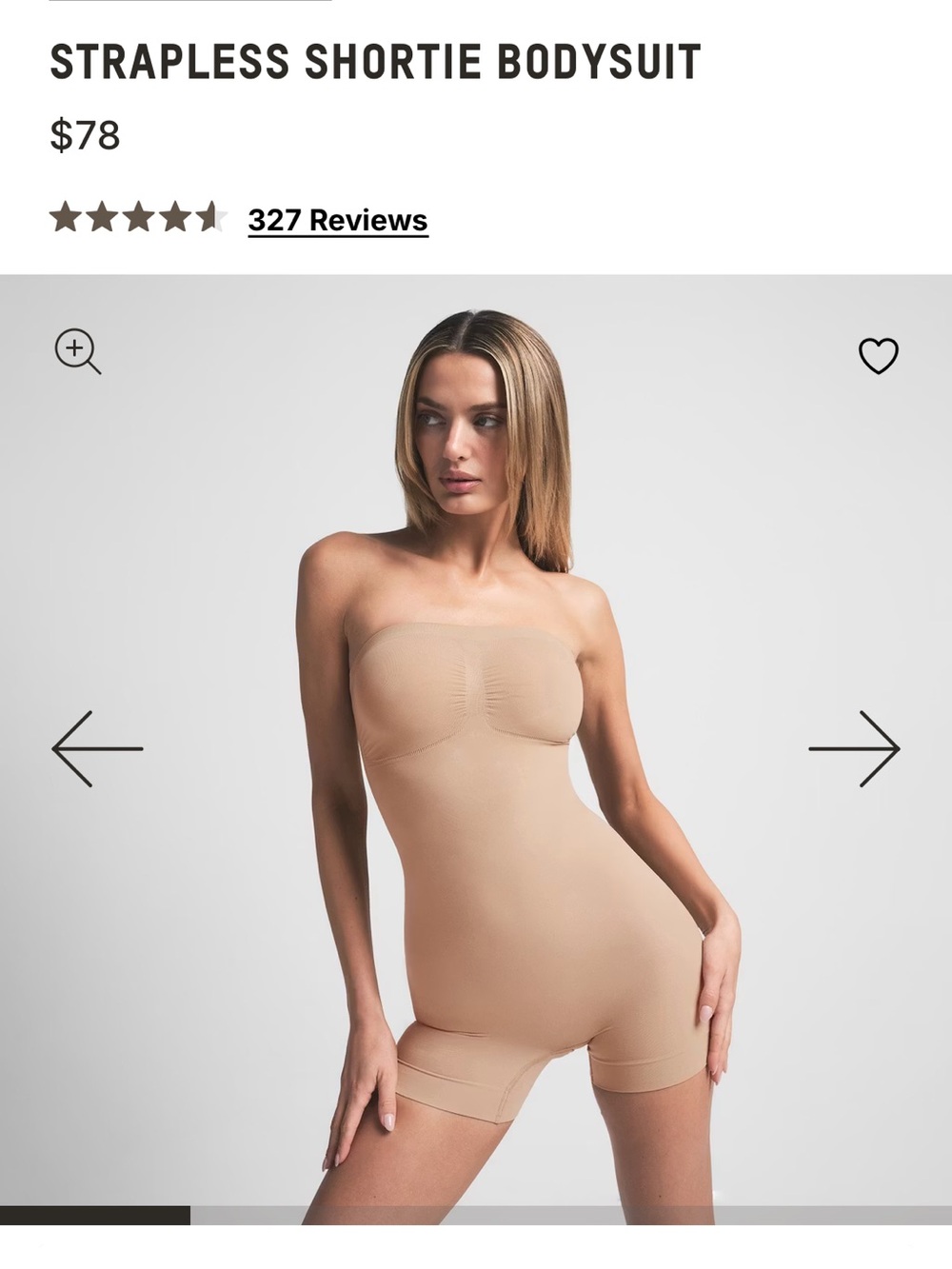 SKIMS Strapless Bodysuit Shortie Mod Thigh Clay Nude NEW w/o tag XS straps